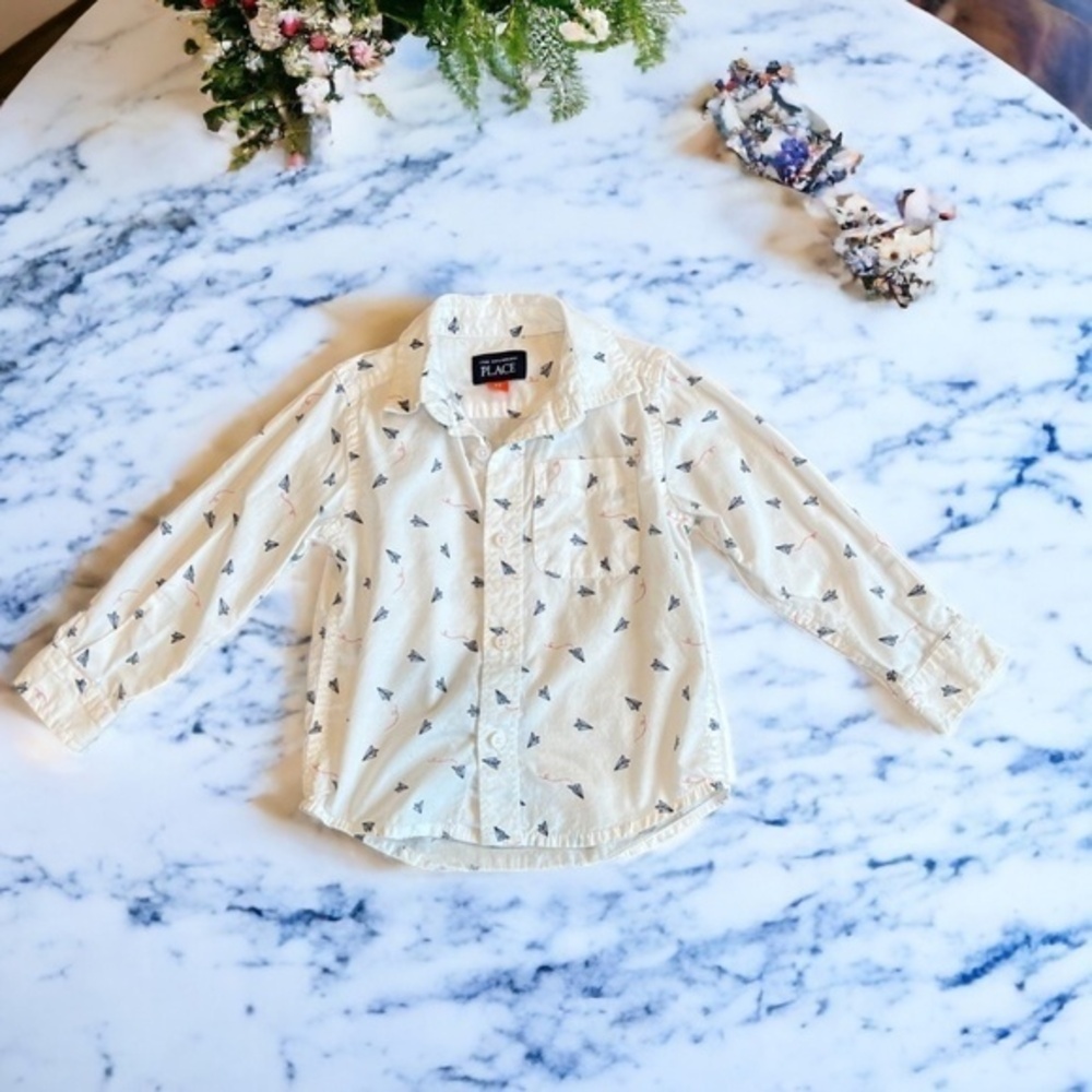 The Children's Place Toddler Boy Size 2T White Button Down Shirt Cotton